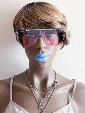 Oversized Y2K Shield Sunglasses Blue Pink Gradient